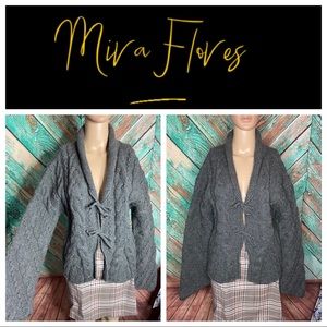 Mira Flores 100% Wool Raw Hem Tie Front Tan Cardigan